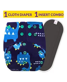 Bembika Cloth Diaper with 5 Layered Bamboo Insert Dino Print - Blue