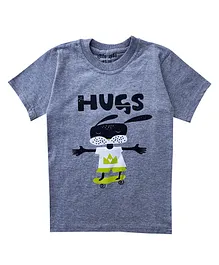 Little Labs Hugs Print Half Sleeves Tee - Grey