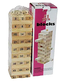 AdiChai 4 Dices Wooden Numbered Building Bricks Stacking Set - 51 Pieces
