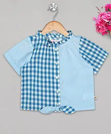 Budding Bees Half Sleeves Checked Top - Blue