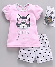 Baby Naturelle & Me Short Sleeves Top & Shorts Kitty Print - Pink