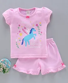 Baby Naturelle & Me Short Sleeves Night Suit Unicorn Print - Pink