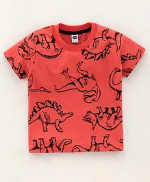 Teddy Half Sleeves Tee Dino Print - Red