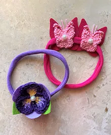 This and That by Vedika Pack Of 2 Crochet Flower & Butterfly Design Headband - Pink & Purple