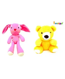Tukkoo Teddy Bear And Bunny Soft Toys Pink Yellow - Height 20.32 cm 