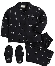 Piccolo Full Sleeves Star Print Night Suit - Black