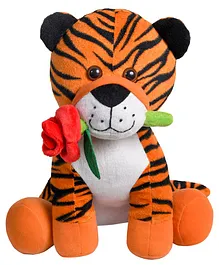 Ultra Plush Tiger with Rose Soft Toy Orange - Height 30 cm