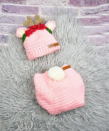 The Original Knit Reindeer Cap & Diaper Cover Handmade Crochet Photography Prop - Pink