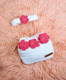 The Original Knit Headband & Diaper Cover - White Pink