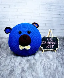 The Original Knit Handmade Crochet Teddy Cushion - Blue