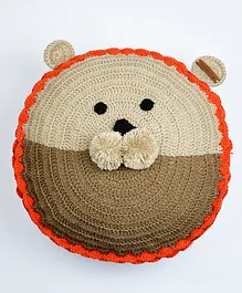 The Original Knit Handmade Crochet Lion Cushion - Brown