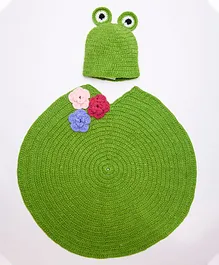 The Original Knit Frog Cap & Mat Handmade Crochet Photography Prop - Green