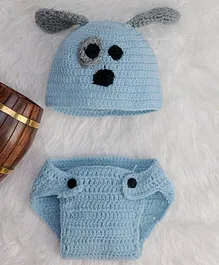 The Original Knit Puppy Cap & Diaper Cover Handmade Crochet Photography Prop - Blue