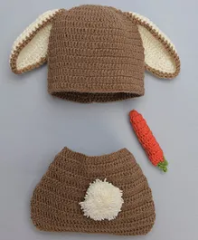 The Original Knit Bunny Cap & Diaper Cover Handmade Crochet Photography Prop - Brown 