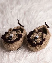 The Original Knit Handmade Crochet Lion Booties Photography Prop - Brown