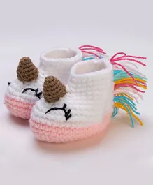 The Original Knit Handmade Crochet Unicorn Booties Photography Prop - Pink White