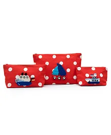 Happy Threads Cotton Pouch with Hand Made Boat Crochet Pack of 3 - Red