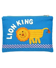 Happy Threads Cotton Pouch with Hand Made Lion Crochet - Blue
