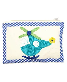 Happy Threads Cotton Pouch with Hand Made Helicopter Crochet - Blue