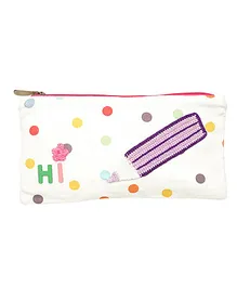 Happy Threads Cotton Pouch with Hand Made Pencil Crochet - Multicolor
