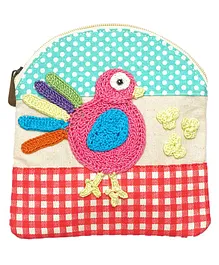 Happy Threads Cotton Pouch with Hand Made Bird Crochet - Multicolor