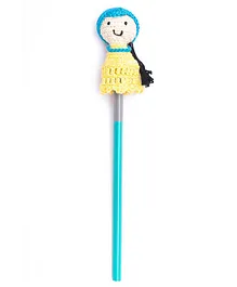 Happy Threads Pencil with Hand Crafted Doll Shaped Crochet Topper - Blue