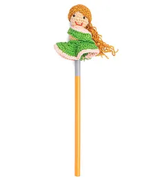 Happy Threads Pencil with Hand Crafted Doll Shaped Crochet Topper - Green