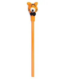 Happy Threads Pencil with Hand Crafted Tiger Shaped Crochet Topper - Orange