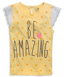 Niomoda Half Sleeves T-shirt Printed  - Yellow