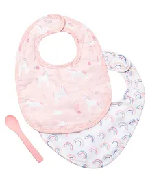 Stephen Joseph Muslin Bibs With Spoon Pack of 2 - Pink White