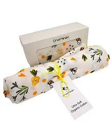 Craftlinen 100% Organic Cotton Baby Swaddle Baby Wrapping Sheet Honeybee Garden Print - White