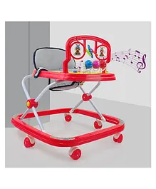 Dash Classic Deluxe Baby Foldable Walker with Rattles Music & Adjustable Height Activity Walker- Red