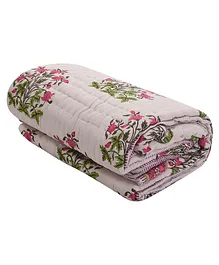 Mom's Home Organic Cotton Single Bed Quilt Floral Print - Pink