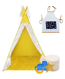 Play House Kids Sun & Star Teepee Tent with Quilt Apron Cushion And Bean Bag Large Size - Yellow