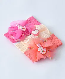 Funkrafts Pack Of 3 Floral Headbands - Peach Pink