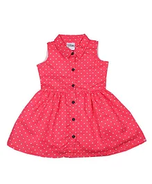 Doodle Girls Clothing Sleeveless Polka Dotted Button Down Dress - Red
