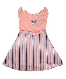 Doodle Girls Clothing Cap Sleeves Striped Flare Dress - Peach