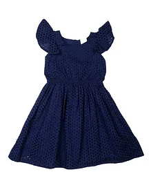 Doodle Girls Clothing Cap Sleeves Hakoba Ruffle Dress - Navy Blue