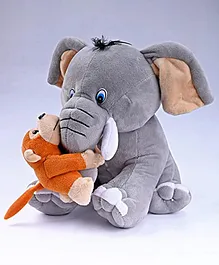 Toyingly Elephant with Naughty Monkey Soft Toy Grey - Height 30 cm