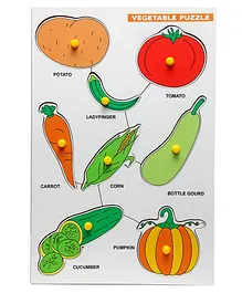 The Little Boo Wooden Knob and Peg Vegetable Puzzle Multicolor - 9 Pieces