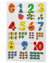 The Little Boo Wooden Knob and Peg Number Puzzle Multicolor - 12 Pieces