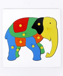 The Little boo Wooden Knob and Peg Elephant Puzzle Multicolor - 10 Pieces
