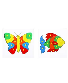 The Little boo Wooden Knob and Peg Butterfly And Fish Puzzle Pack of 2 Multicolor - 11, 10 Pieces