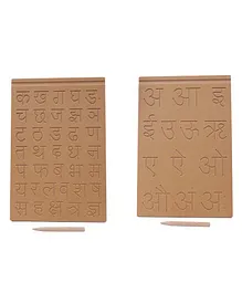 The Little Boo Wooden Hindi Vowels And Consonant Learning Tray With Pencil - Brown