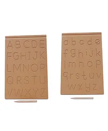 The Little Boo Wooden Small & Capital Alphabet Learning Tray With Pencil - Brown