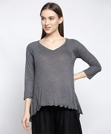 FASHIONABLY PREGNANT Full Sleeves Solid Maternity Top  - Grey