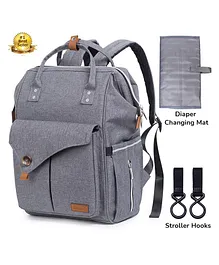 Alameda Diaper Backpack With Stroller Hooks & Diaper Changing Mat Large- Grey