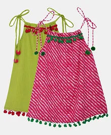 BownBee Set of 2 Sleeveless Striped Pattern Tops  - Baby Pink Green