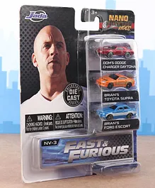 Jada Toys Fast & Furious Die Cast Free Wheel Nano Cars Pack of 3 - Multicolour