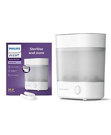 Philips Avent Sterilizer I No.1 Brand Recommended by Moms Worldwide | Kills 99.9%* germs in 10 mins Cycle with Natural Steam Sterilization I Stays Sterile upto 24hrs* SCF291/00 - White